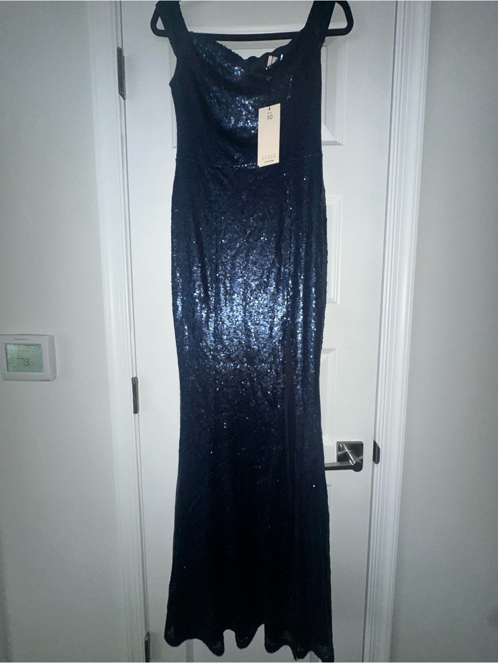 Navy Sequin Evening Gown